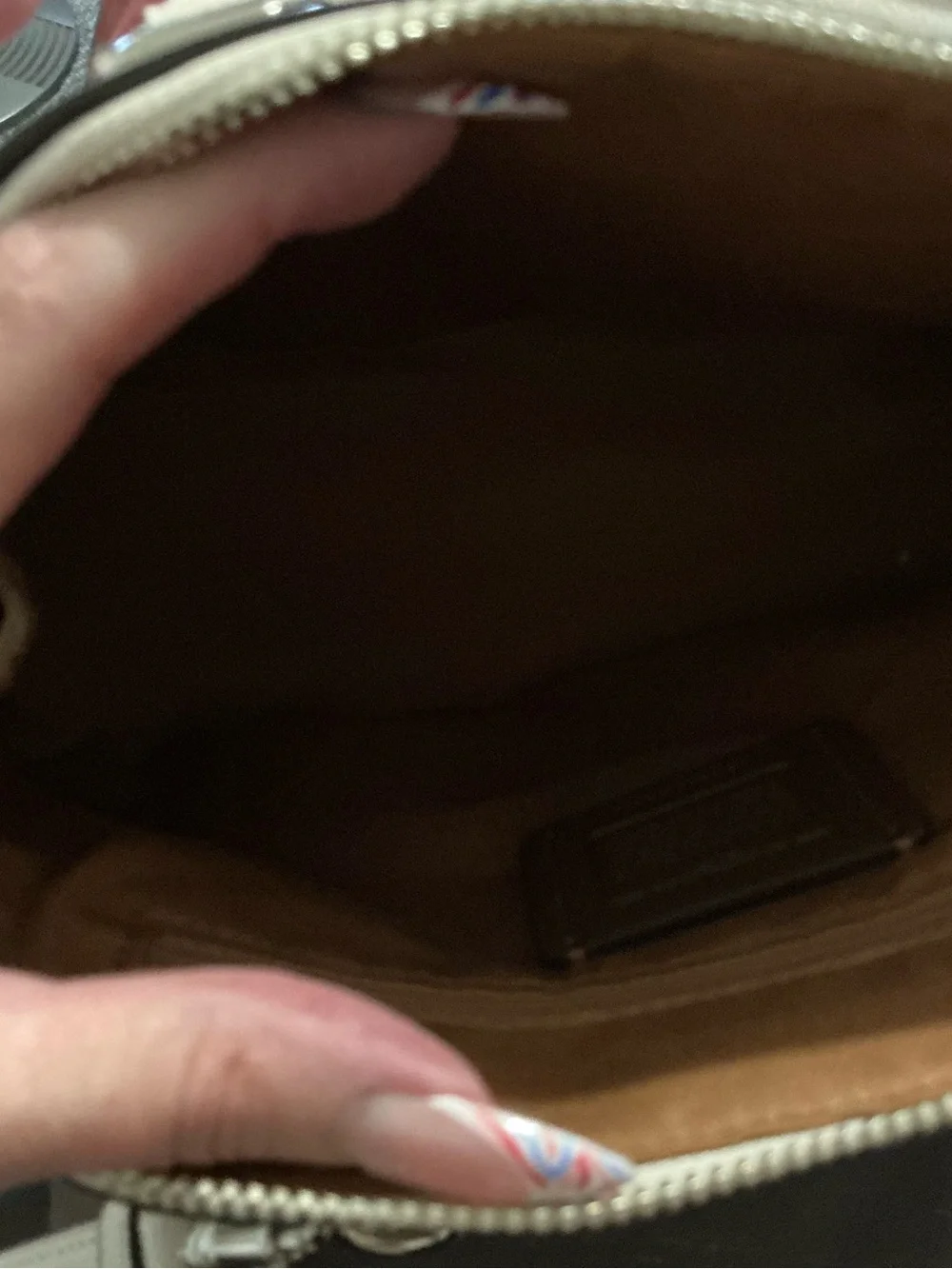 Coach Dome Satchel in Light Beige with Black & Gray Center Stripes